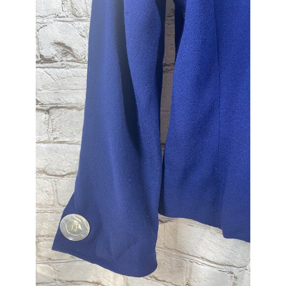 Vintage Albert Nipon Sz 4 Cropped Blazer Suit Jacket Royal Blue MOP Pearl Button - Picture 4 of 7